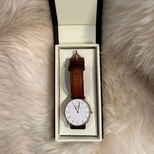Classic Daniel Wellington Watch, Gold Hardware and Brown Strap